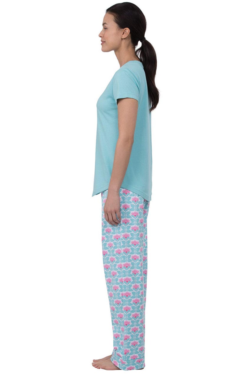 PajamaGram Pajamas Women Cotton Jersey - Women's Pajama Sets, Aqua, M, 8-10 - Image 3